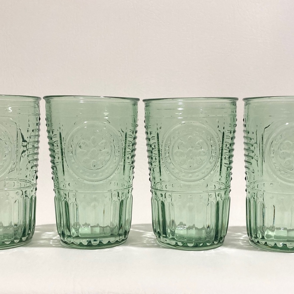 Set 4, Bormioli Rocco Green Tumbler Made In Italy